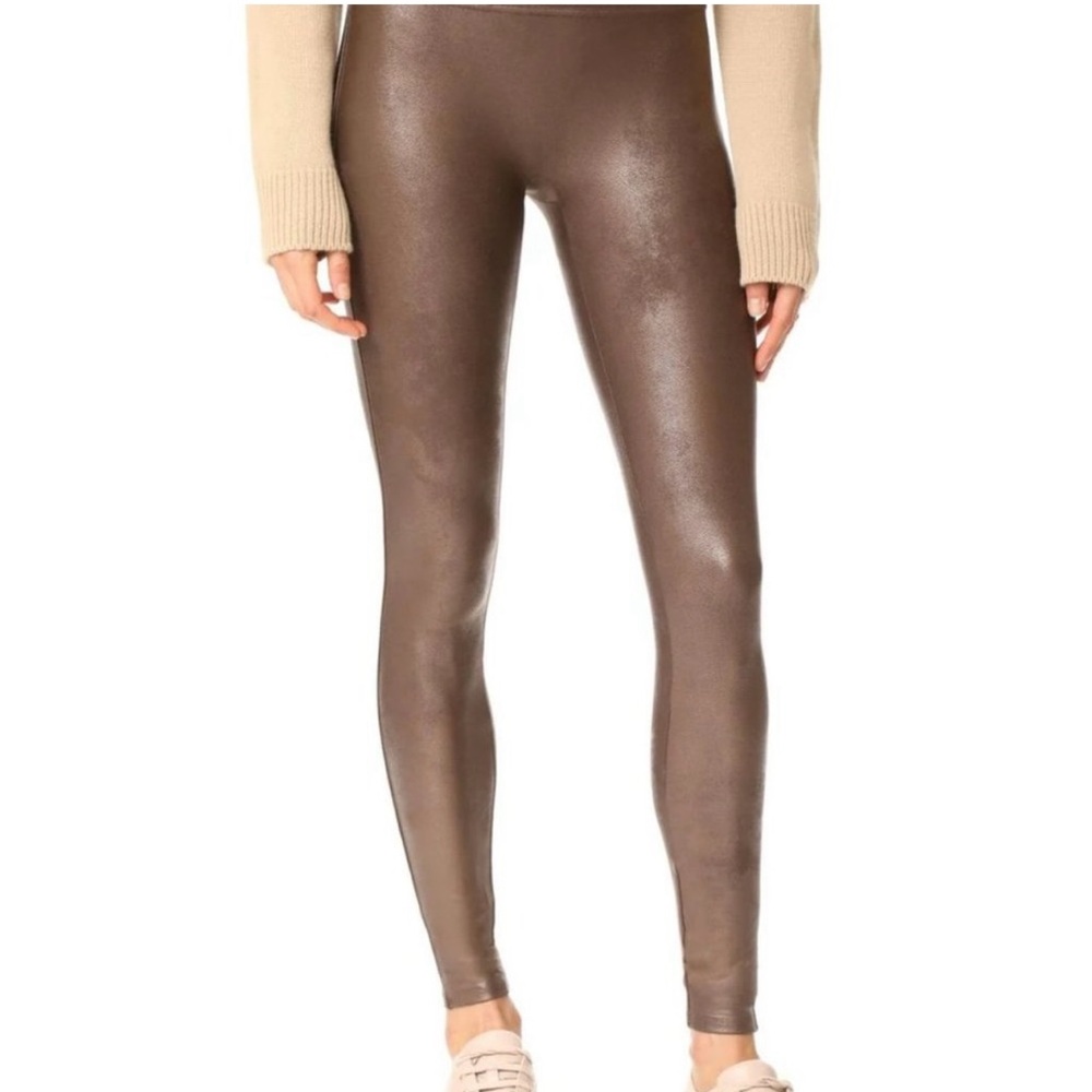 SPANX brown faux leather leggings Size XL new with tags - full length tummy cont